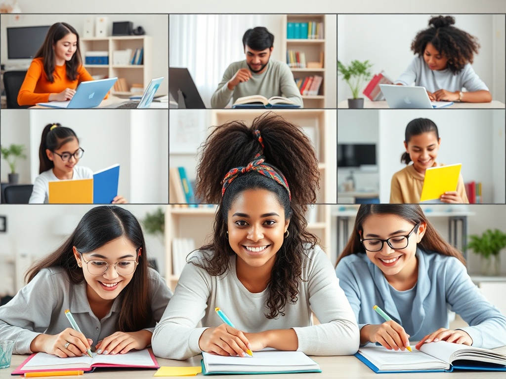 Группы людей учатся и занимаются чтением книг в уютной обстановке. Все выглядят сосредоточенными и довольными.